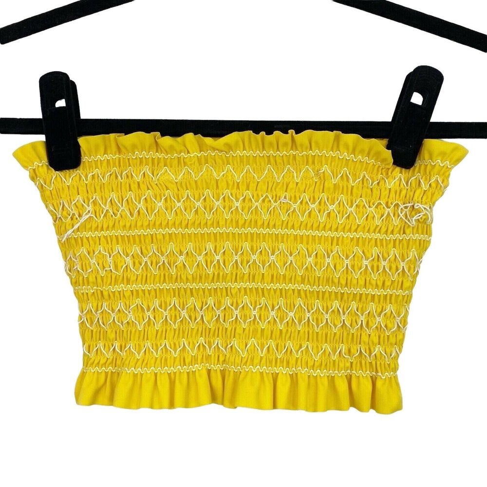 Xhilaration Smocked Embroidered Yellow Tube Top Bandeau Bikini Swim Size Small S